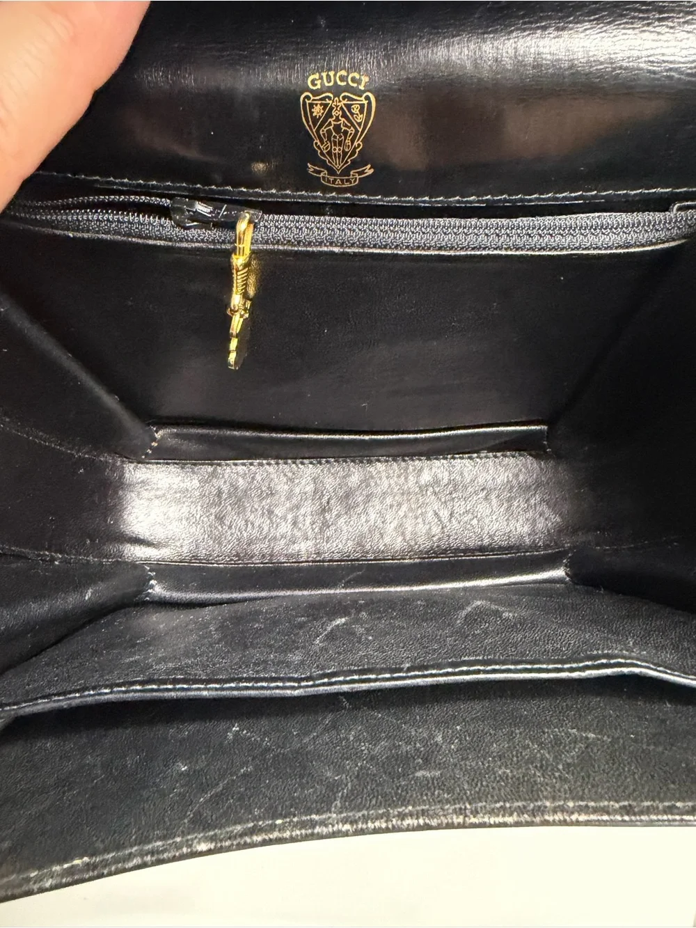 Gucci Black Leather Shoulder Bag with Gold-Tone Buckle